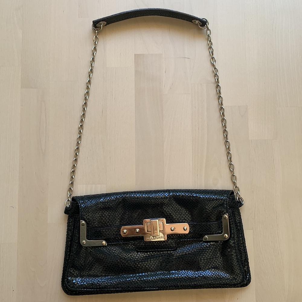 Jill Stuart Snakeskin Patent Leather Mini Shoulder Bag Black Silver